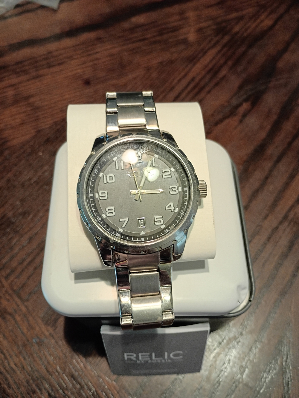 Relic Silver Stainless Steel Watch with Gray Dial